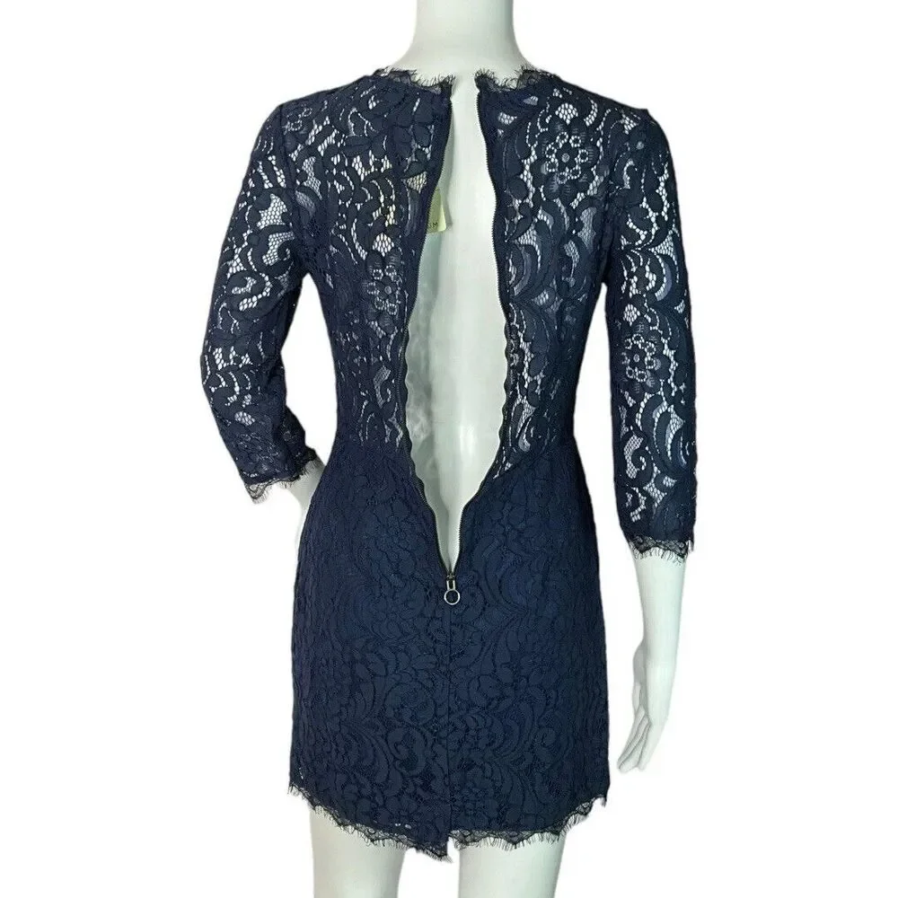 Dress Forum Sheath Dress Navy Blue Lace 3/4 Sleeve‎ Cocktail Dress Mini Dress S